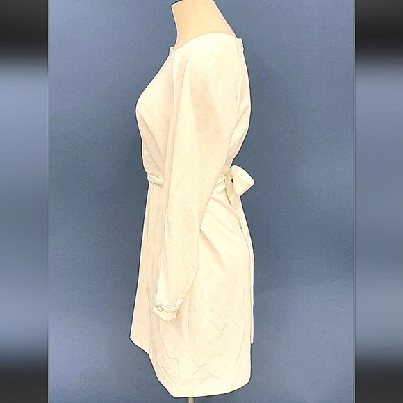 New! Tags!! DKNY White Long Slit Sleeve Dress With Tie Waist Sz 10 - Picture 6 of 12